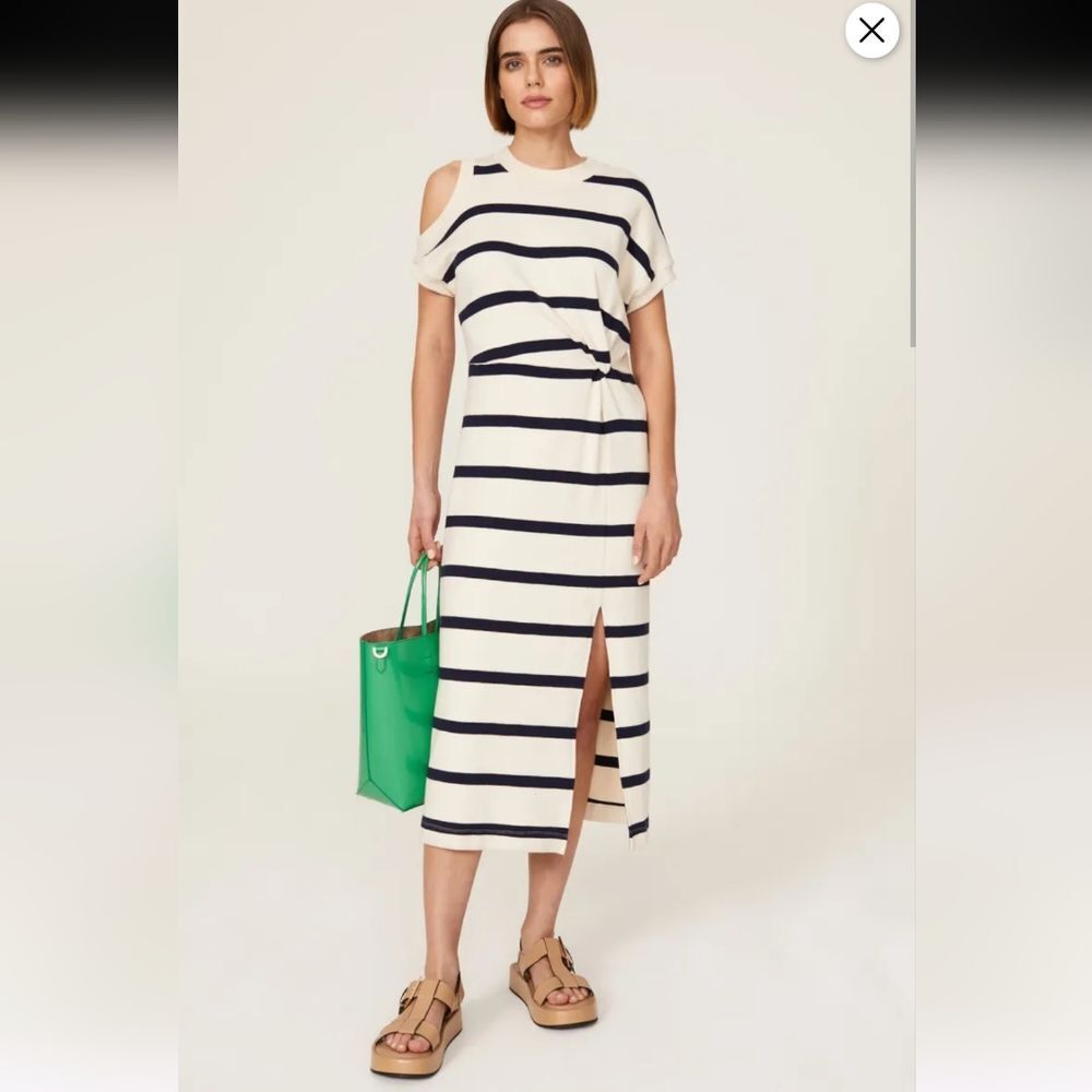 TANYA TAYLOR Charlie Dress Size XS Cream and Blue Stripe